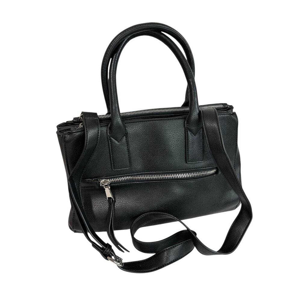 Charming Charlie Black Vegan Leather Satchel Handbag Detachable Crossbody Strap